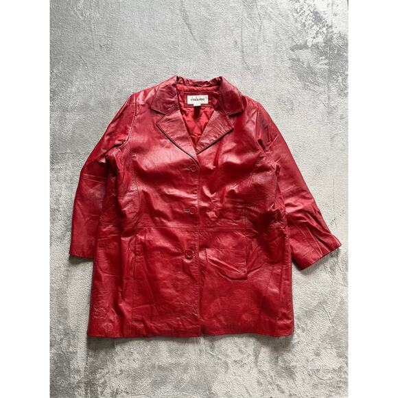 Vintage 90s Y2K Red Pieced Leather Jacket Coat 20W Plus Size Veranesi Moto - Picture 1 of 15